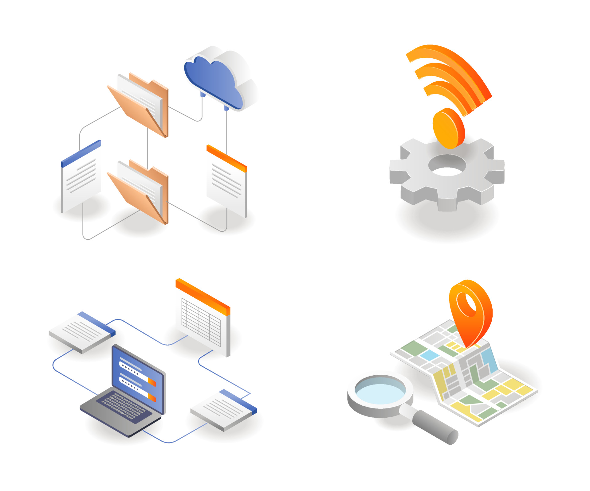A set of network icons and map signals